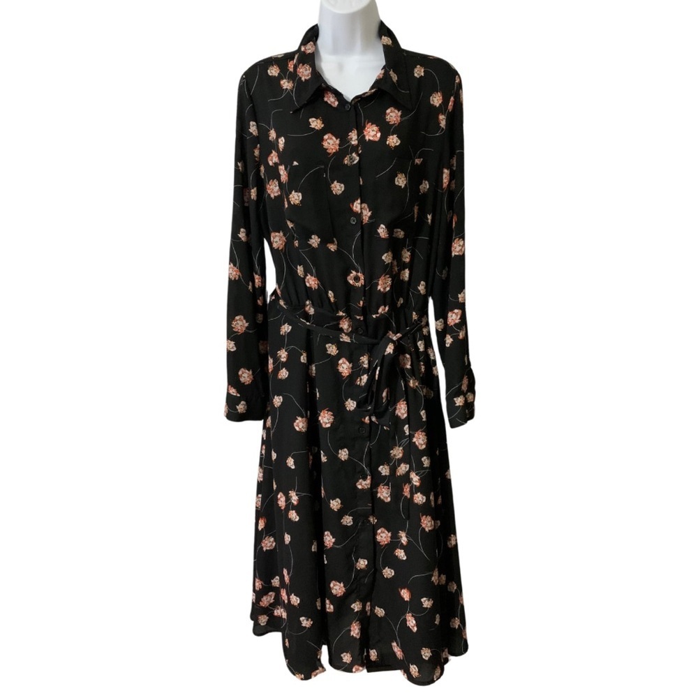 Who What Where Sz XL Back Floral Springtime button down long sleeved shirt dress